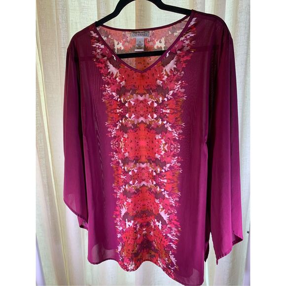 Y2K Boho Sheer Tunic in Vivid Purple Floral Vibe - Picture 2 of 12